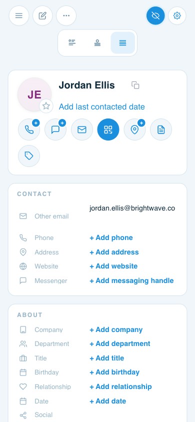 ContactsPlus contact detail view on mobile