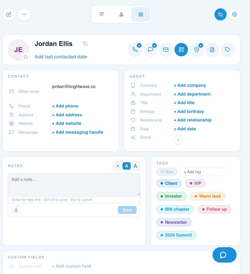 Unlimited tags on a ContactsPlus contact record